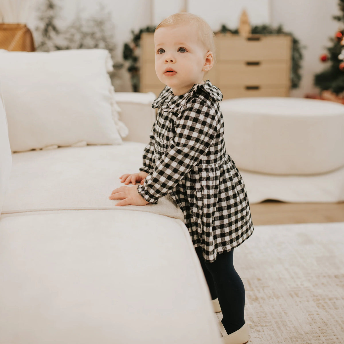 Flannel Dress Set | Black & White Tartan | Petit Lem