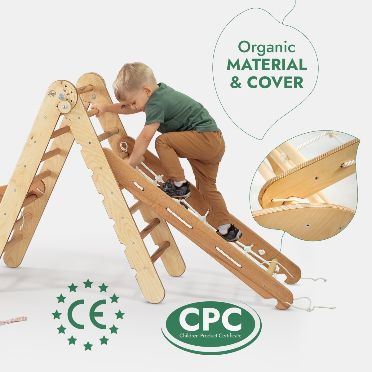 5in1 Montessori Climbing Frame Set: Triangle Ladder + Arch/Rocker + Slide Board/Ramp + Netting rope + Cushion