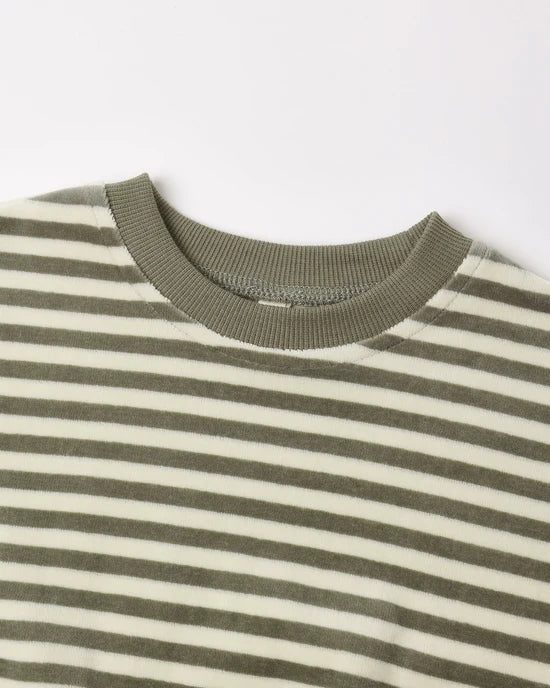 Velour Relaxed Sweatshirt | Spruce Stripe | Quincy Mae