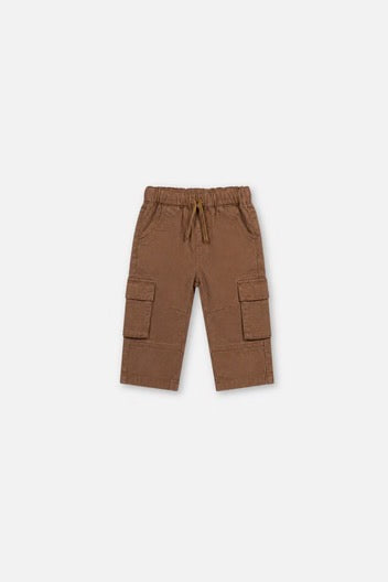 Baby Twill Pants with Cargo Pockets | Neutral Brown Shitaki  | Deux Par Deux