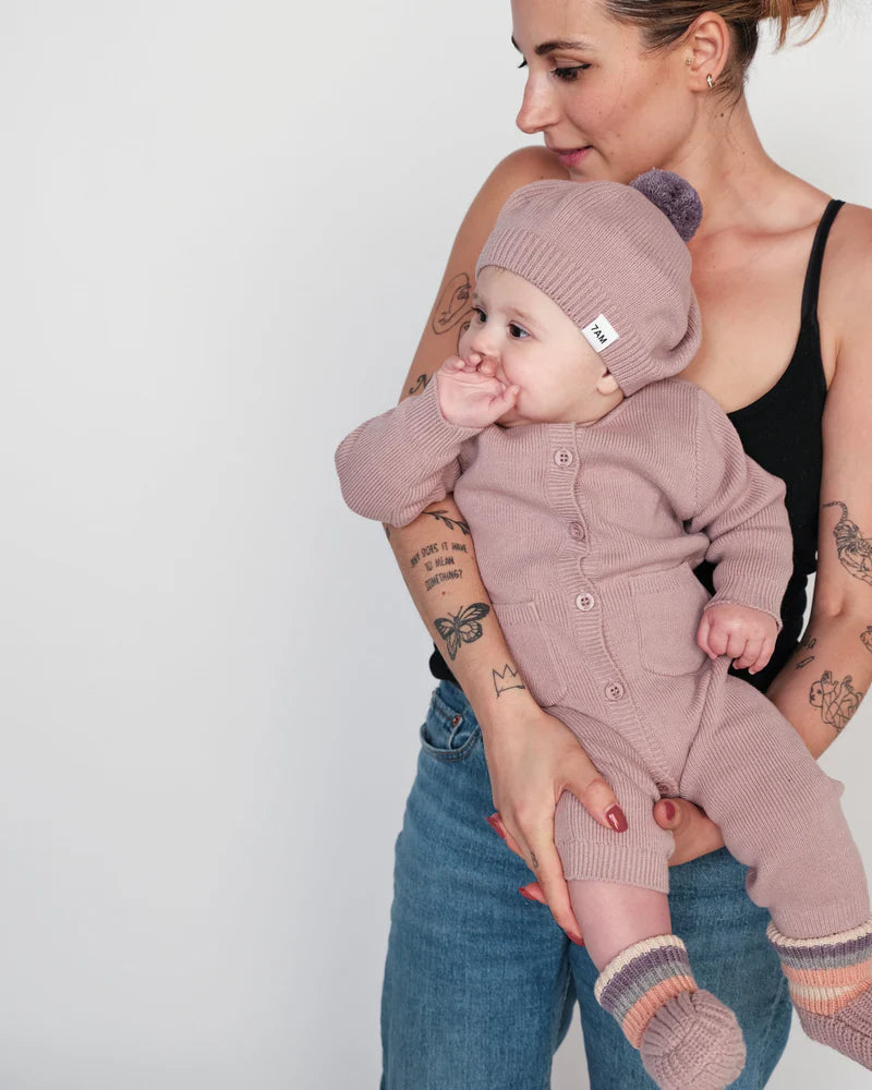 Chunk Long Sleeve Ribbed Jumpsuit | Rose Ash | 7AM