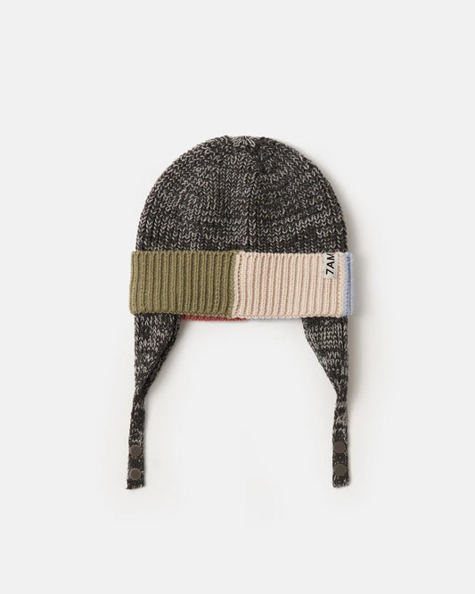 Chunky Beanie Ear Flap| Black Melange Multicolor | 7am