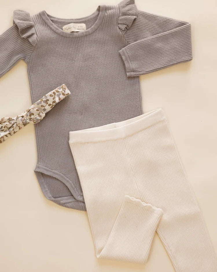 Shoulder Ruffle Bodysuit | Dusty Blue | Rylee & Cru