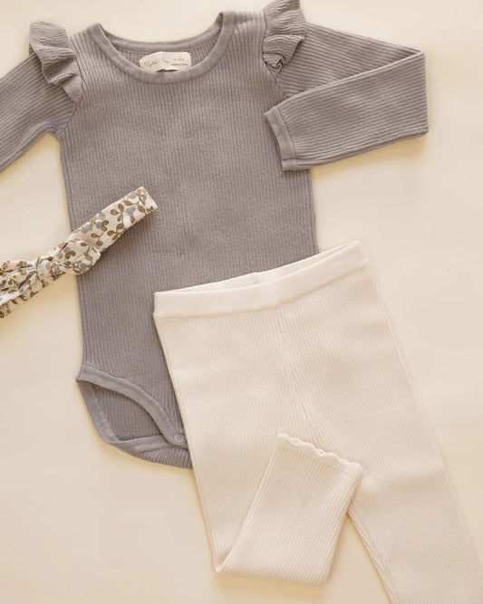 Shoulder Ruffle Bodysuit | Dusty Blue | Rylee & Cru