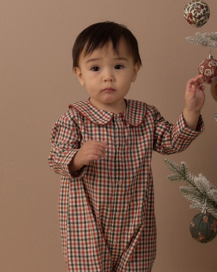 Baby Pajama Romper|  Holiday Gingham | Rylee & Cru