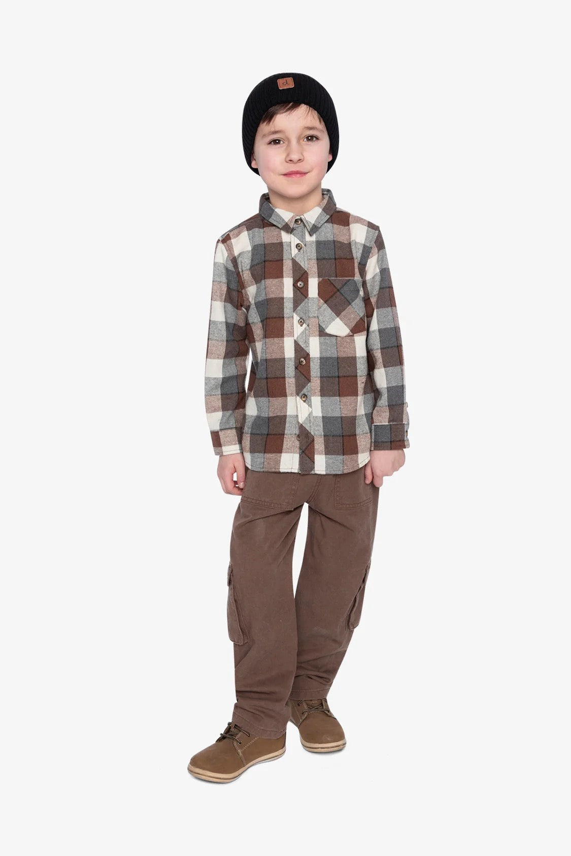Twill Pants with Cargo Pockets | Shitaki Neutral Brown | Deux Par Deux
