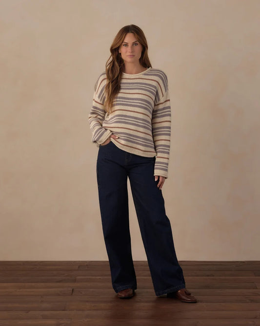 Women's Jacques Sweater | Dusty Blue Stripe | Rylee & Cru