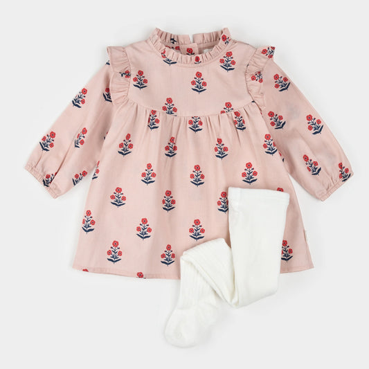Poppy Print on Rose Brushed Twill 2PC Dress Set | Petit Lem