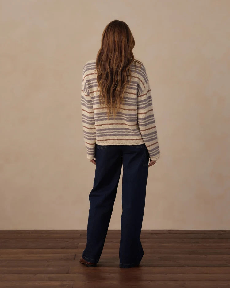 Women's Jacques Sweater | Dusty Blue Stripe | Rylee & Cru