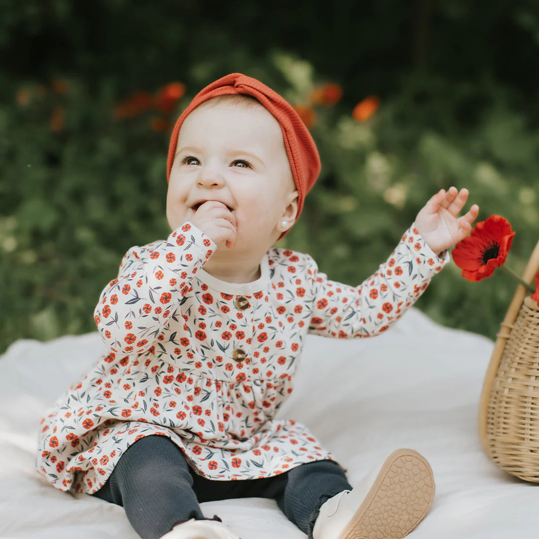 Floral Poppy Print 2PC Ribbed Dress Set | Petit Lem