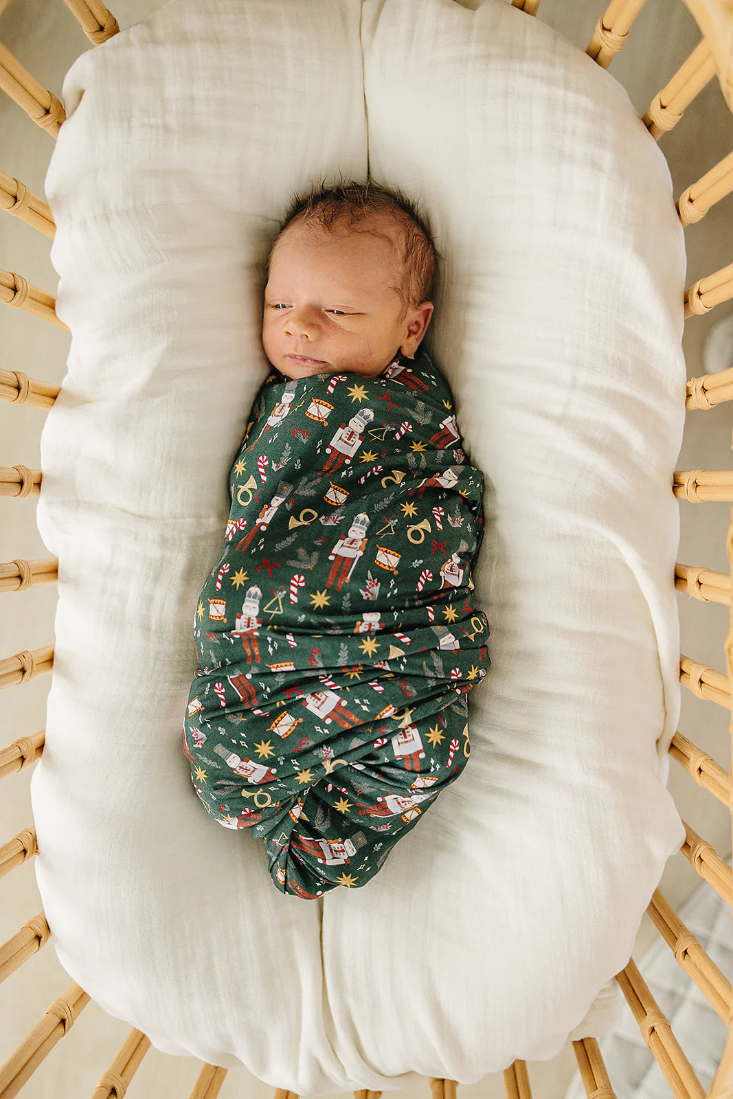 Green Nutcracker Stretch Swaddle | Mebie Baby