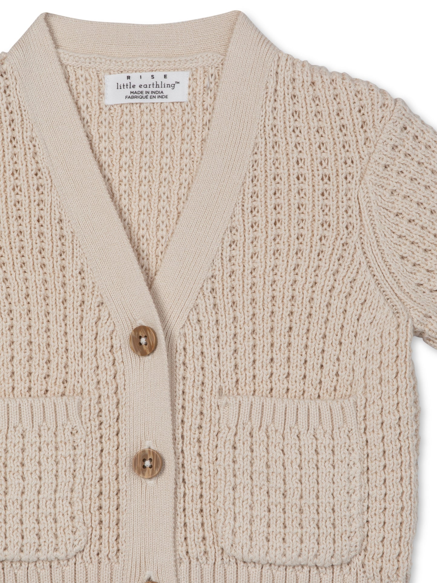 V Neck Cardigan | Beige | Rise Little Earthlings