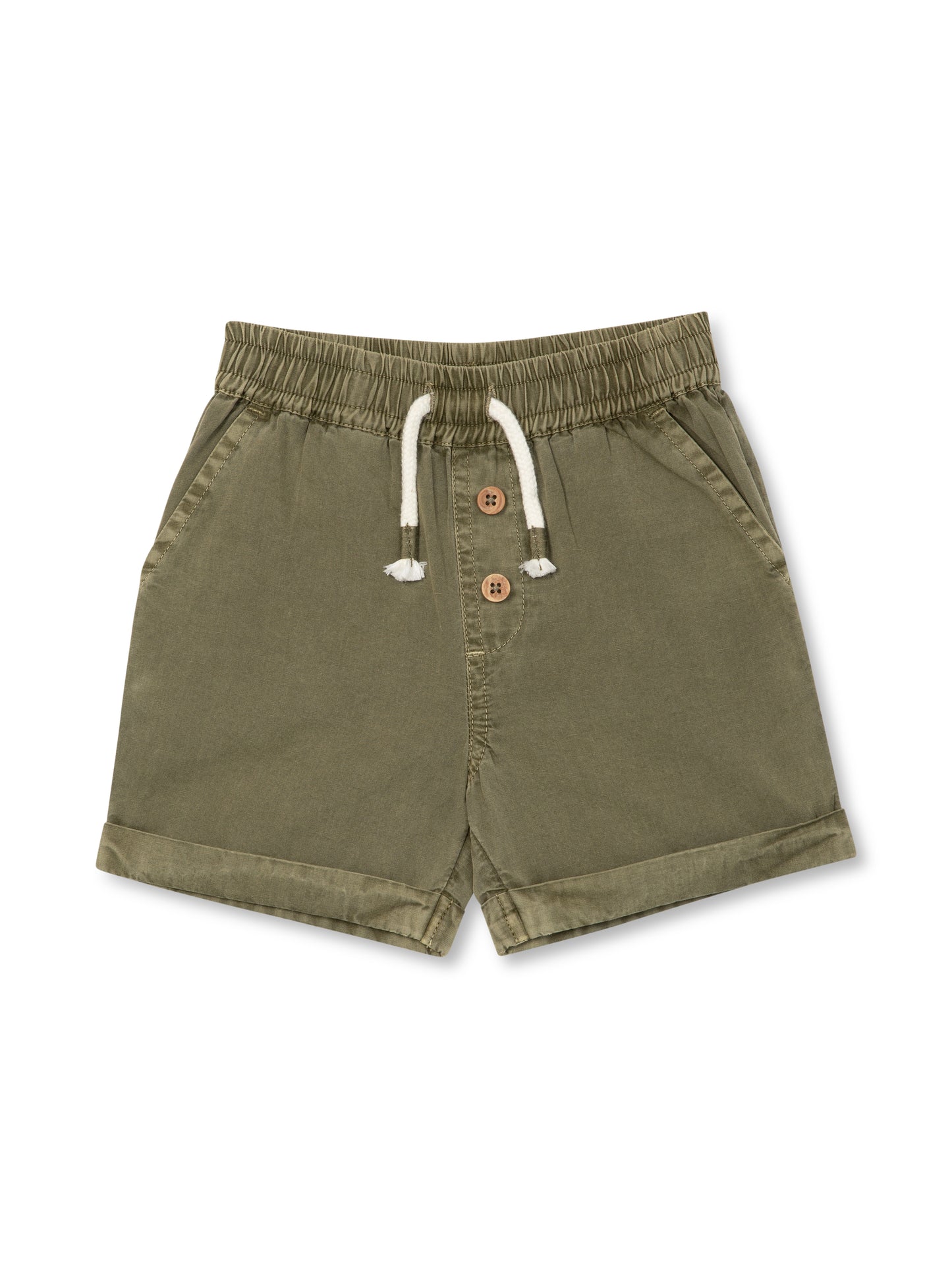 Woven Button Short | Olive | Rise Little Earthlings