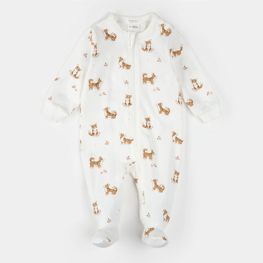 Footed Sleeper | Corgi Print on Off-White | Petit Lem
