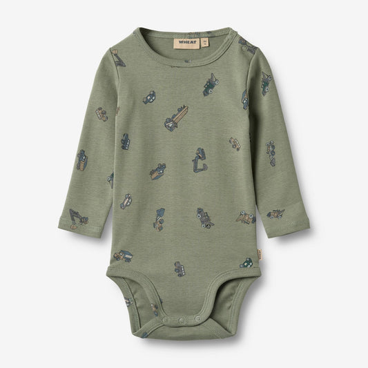 L/S Freddie Bodysuit | Dusty Green Cars | Wheat Kids