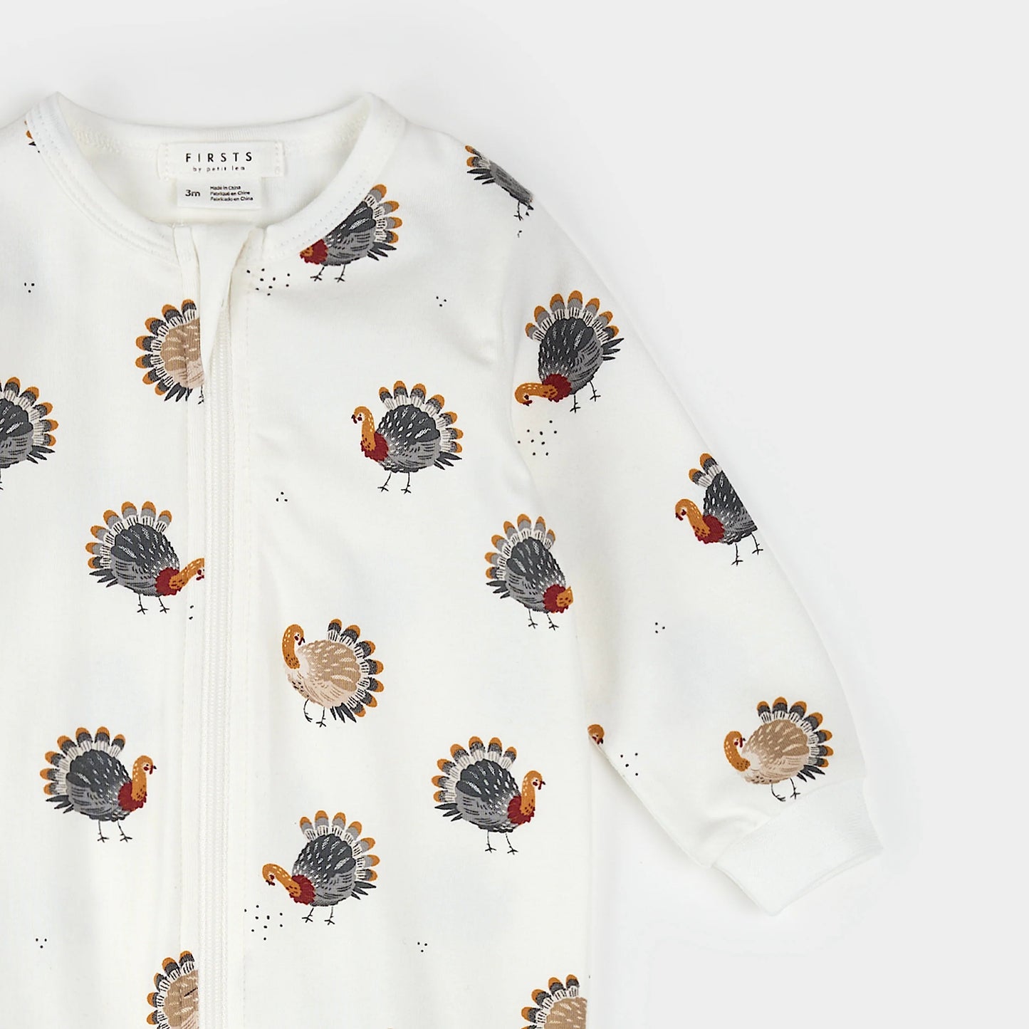Footed Sleeper | Turkey Print on Off-White | Petit Lem