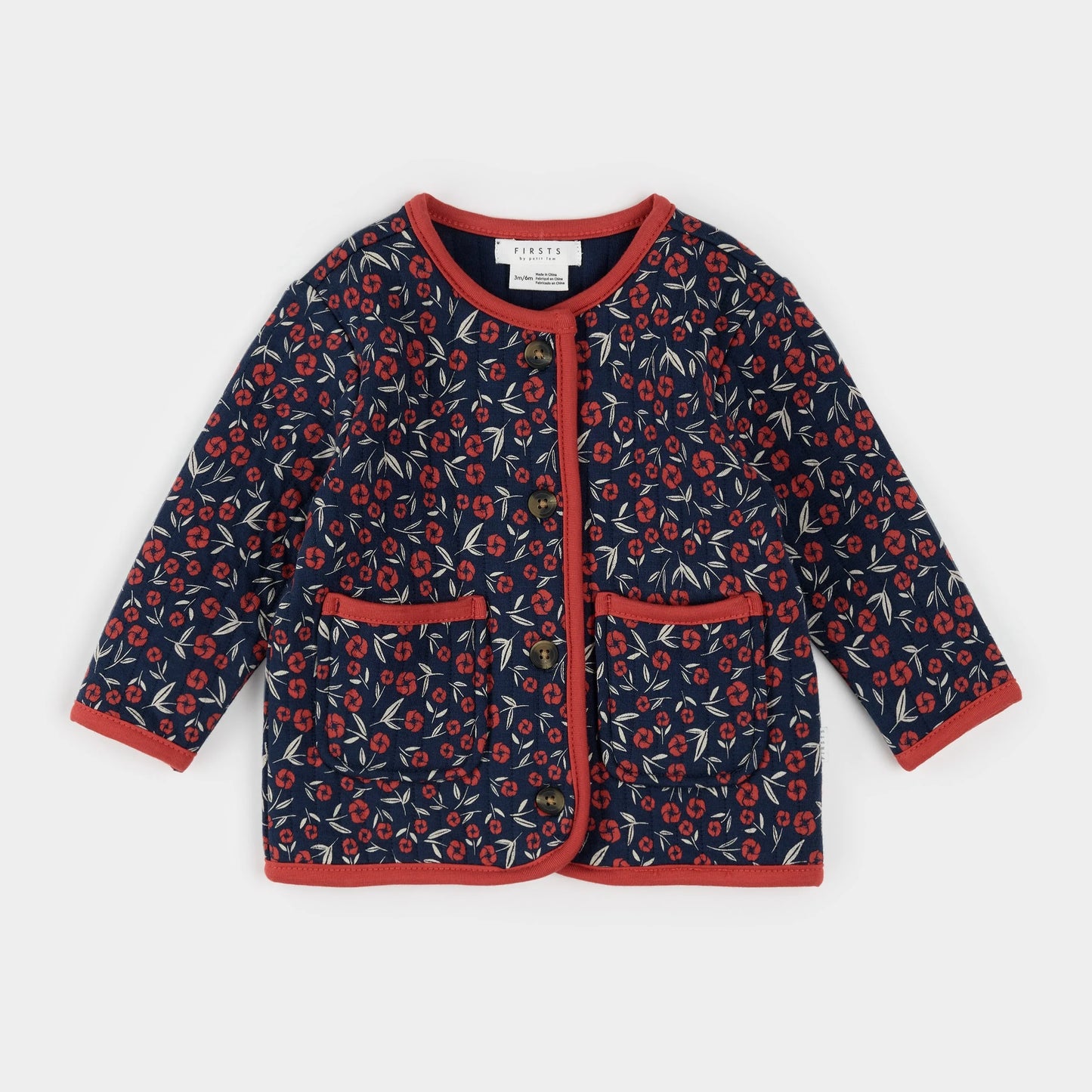 Quilted Cardigan | Poppy Floral Print on Dress Blue | Petit Lem
