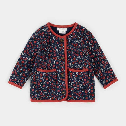Quilted Cardigan | Poppy Floral Print on Dress Blue | Petit Lem