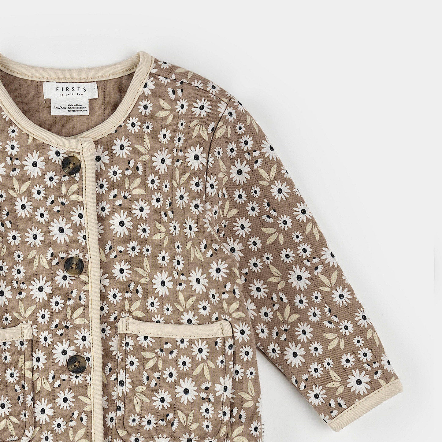 Quilted Cardigan | Sand Dune Daisy Print | Petit Lem