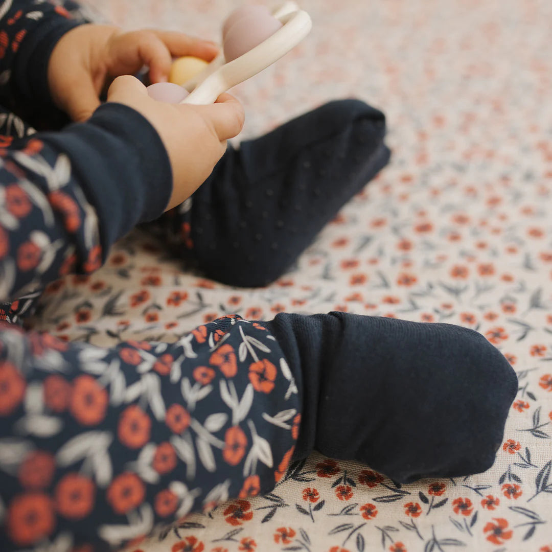 Convertible Sleeper | Poppy Floral Print on Dress Blue | Petit Lem