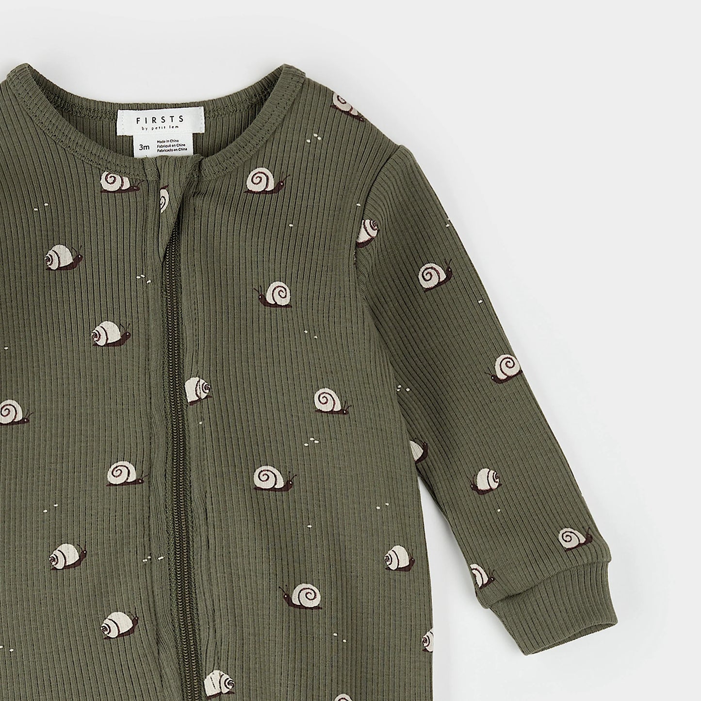 Footed Sleeper | Snail Print on Farm Green | Petit Lem