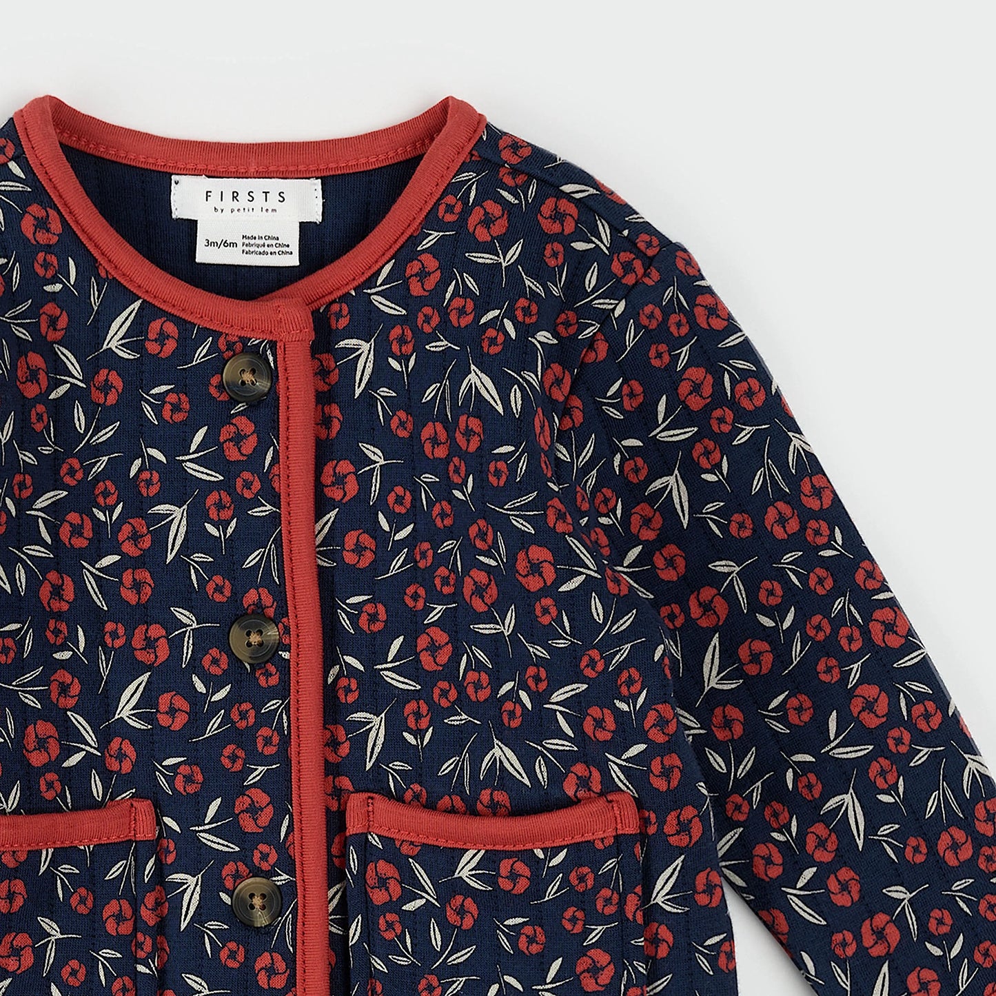 Quilted Cardigan | Poppy Floral Print on Dress Blue | Petit Lem