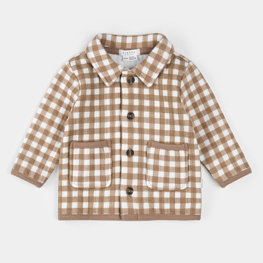 Quilted Cardigan | Light Taupe Gingham | Petit Lem