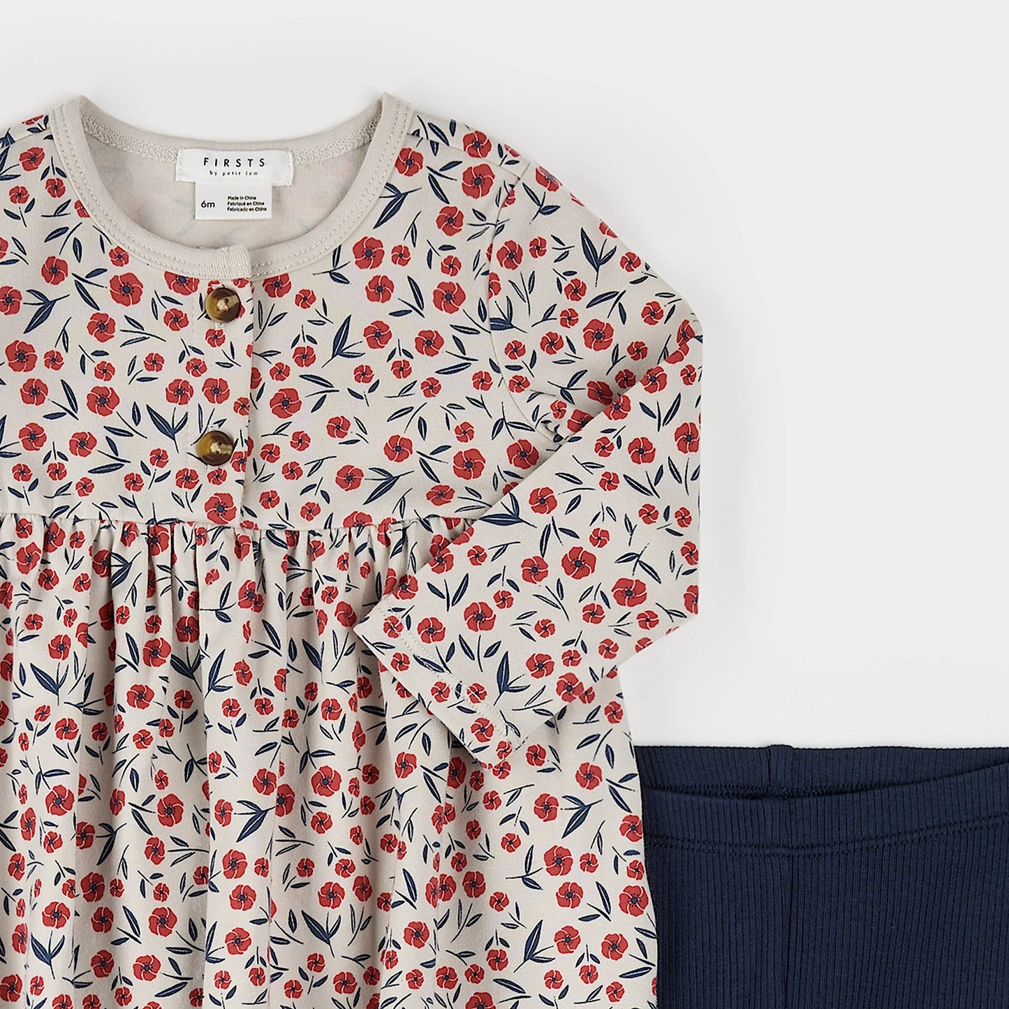 Floral Poppy Print 2PC Ribbed Dress Set | Petit Lem