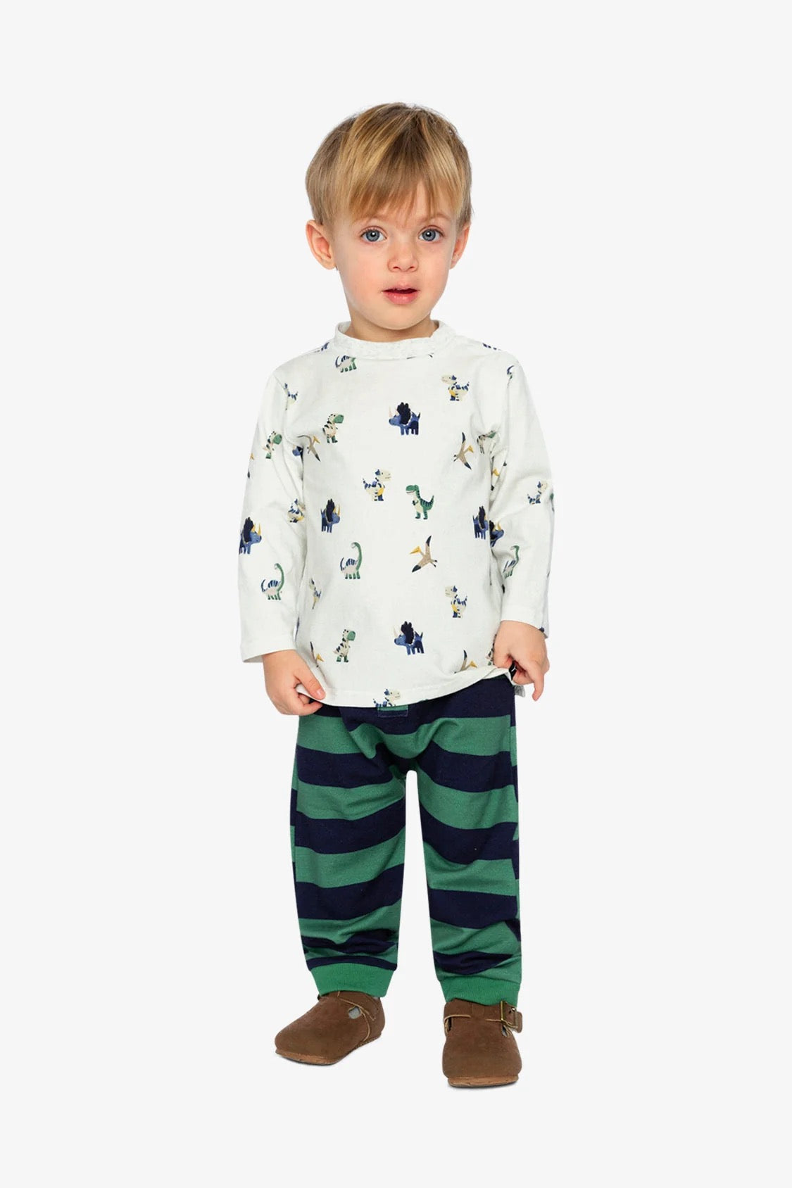 Cotton T-Shirt & Fleece Pant Set | Dinosaurs | Deux Par Deux