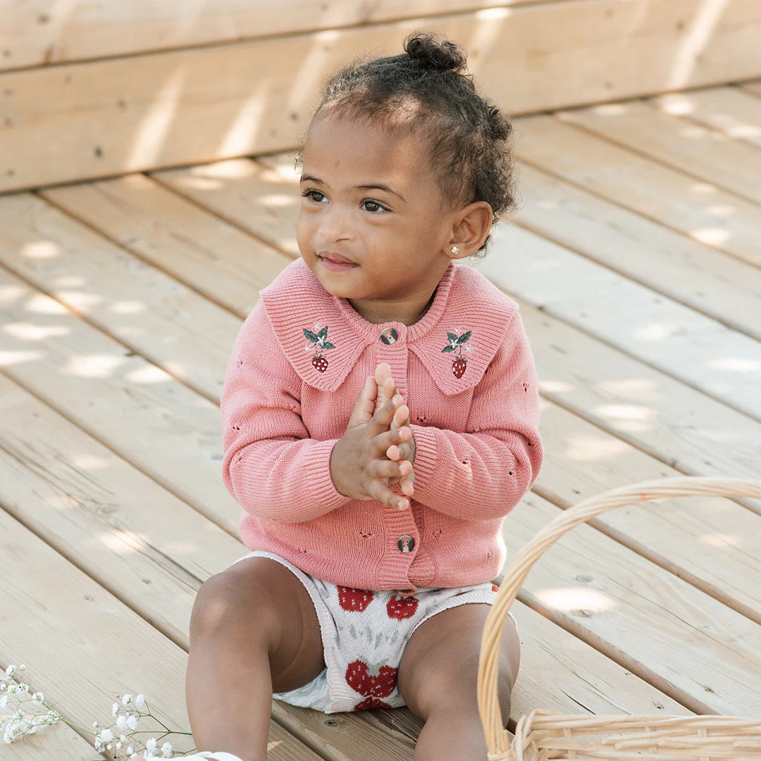 Berry Pointelle Knit Cardigan | Petit Lem