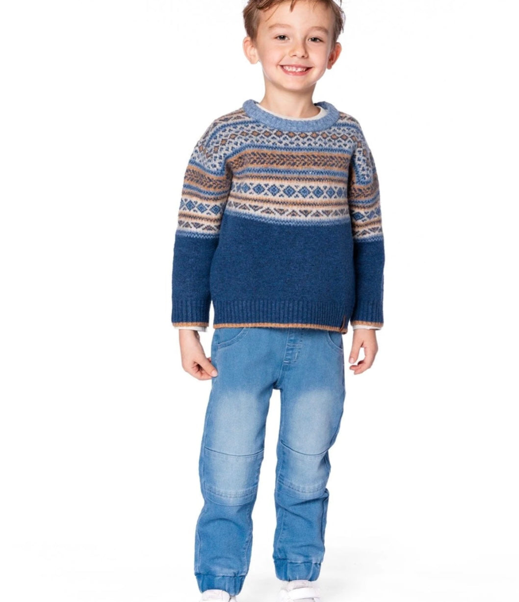 Norwegian Jacquard Knit Sweater | Blue | Deux Par Deux