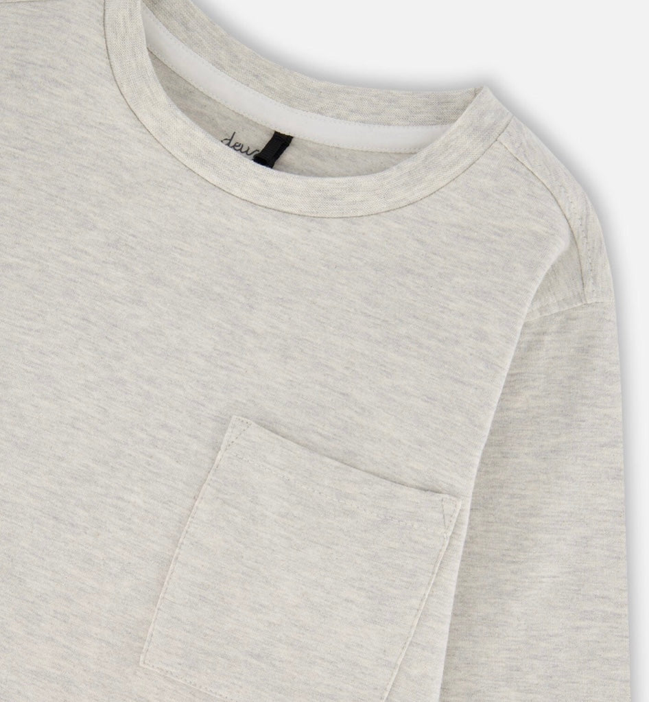 Organic Cotton Jersey Pocket T-Shirt | Heather Beige Grey | Deux Par Deux
