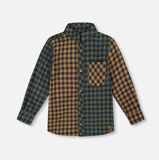 Long Sleeve Flannel Shirt | Yellow And Green Plaid | Deux Par Deux