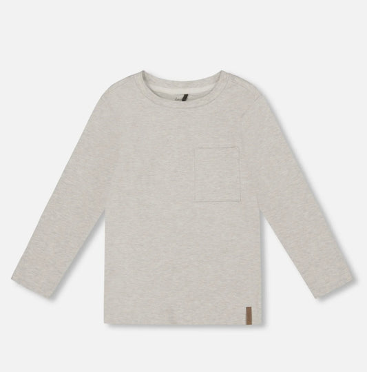 Organic Cotton Jersey Pocket T-Shirt | Heather Beige Grey | Deux Par Deux