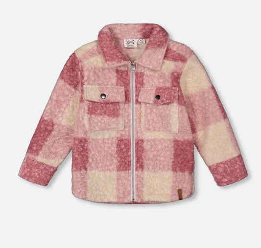 Zipped Plaid Overshirt | Off-White And Pink | Deux Par Deux