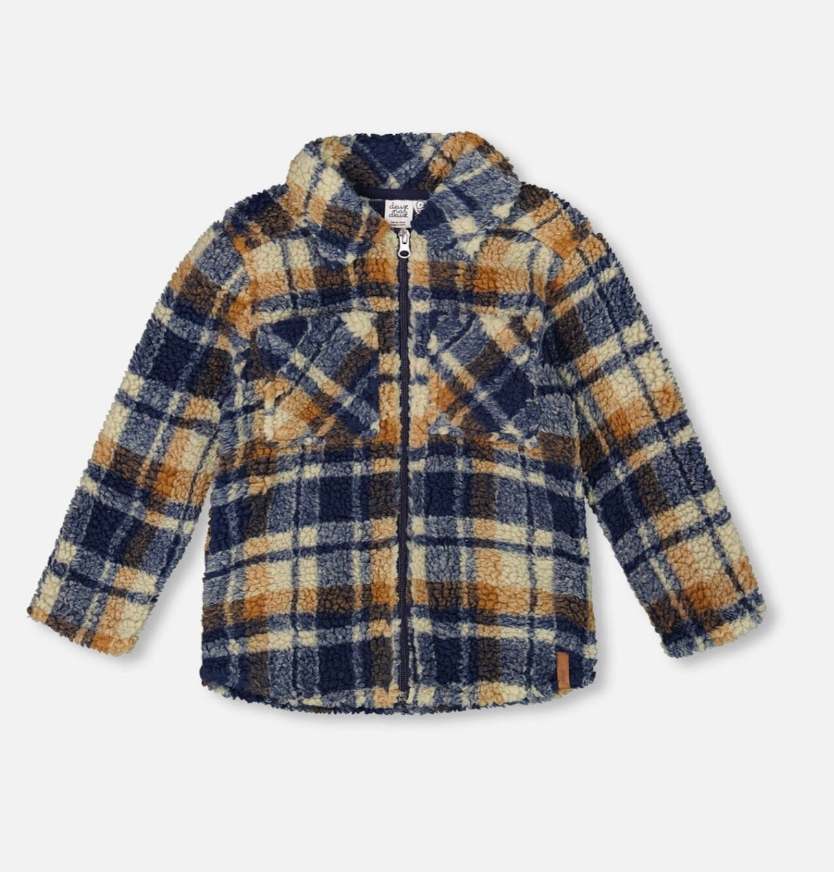 Sherpa Over-shirt  | Navy & Brown Plaid | Deux Par Deux