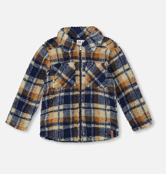 Sherpa Over-shirt  | Navy & Brown Plaid | Deux Par Deux