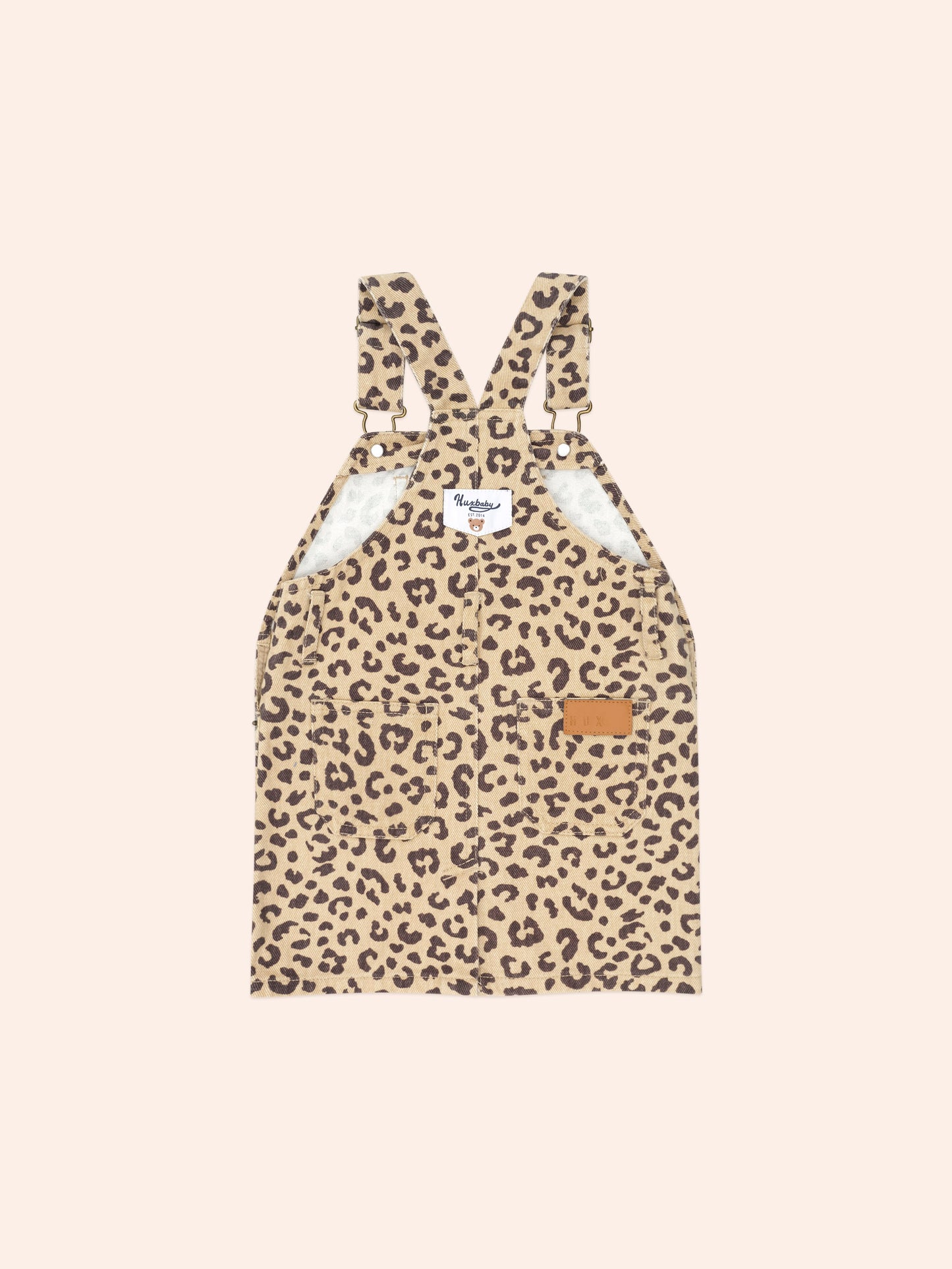 Very Cherry Leopard Print Denim Pinafore | Animal | Huxbaby