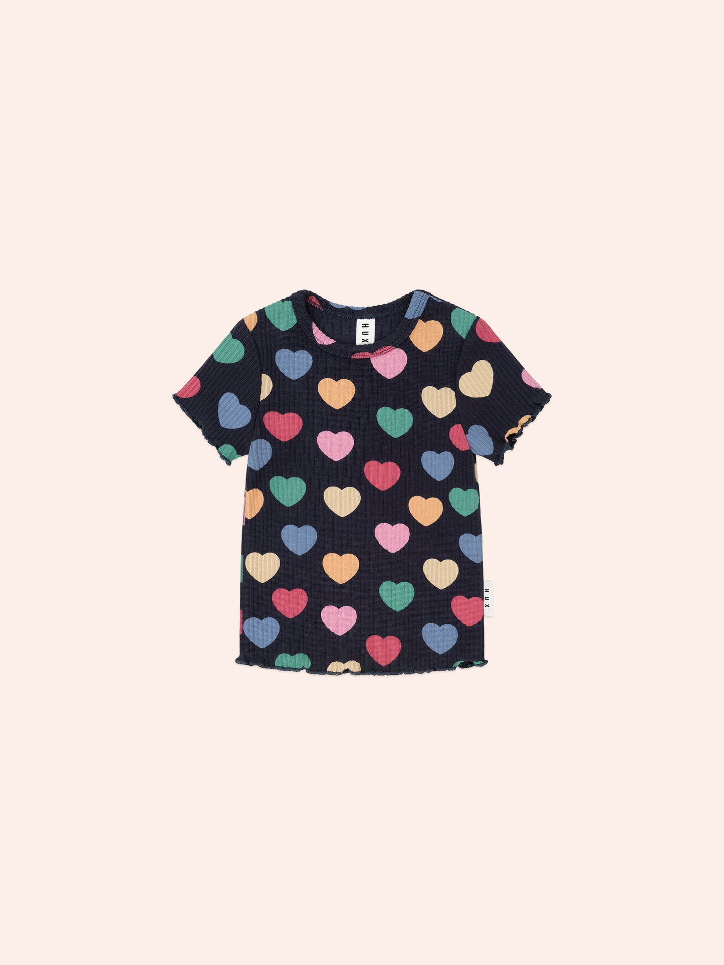 Multi Hearts Rib Tee | Navy | Huxbaby