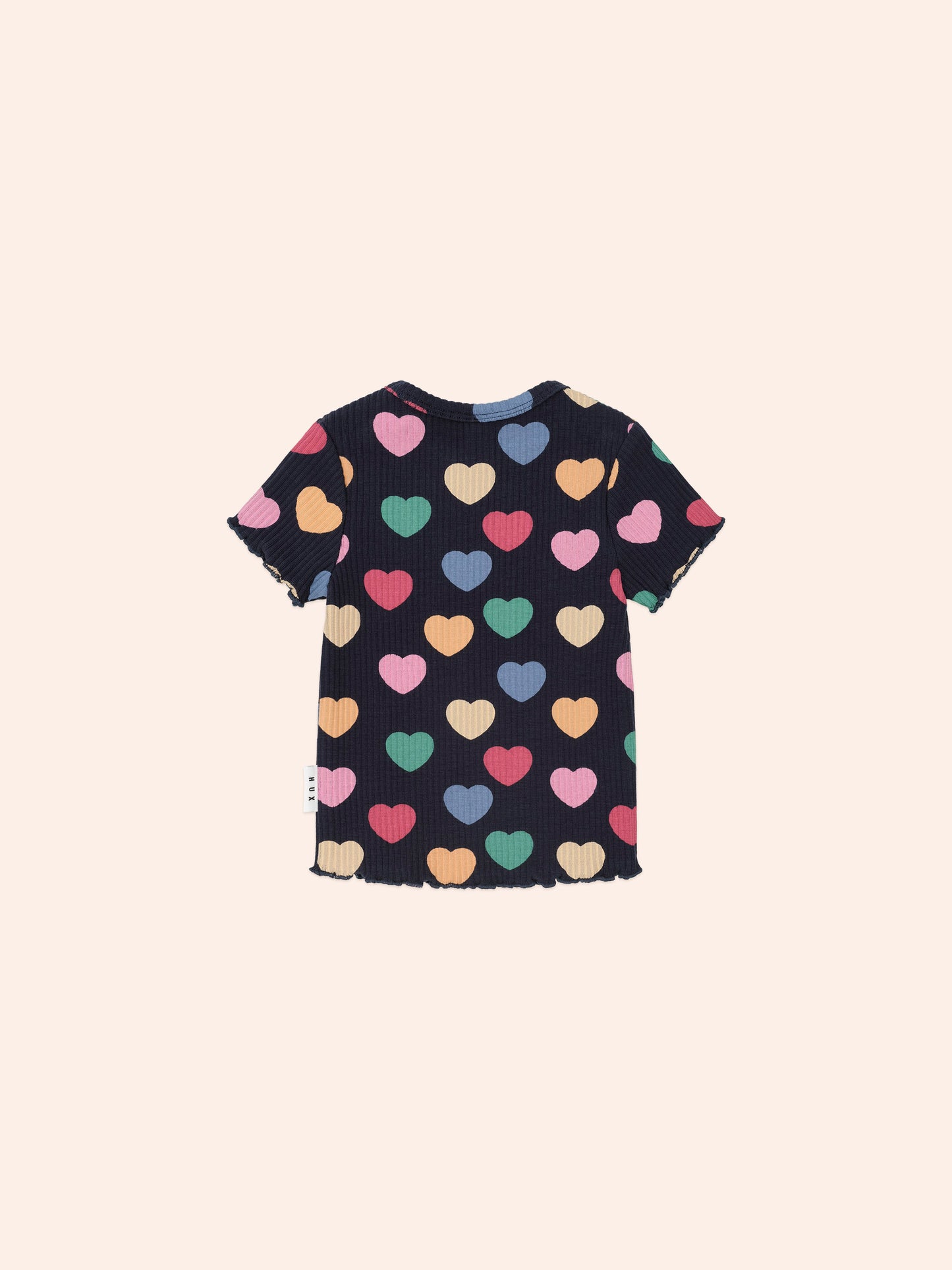 Multi Hearts Rib Tee | Navy | Huxbaby