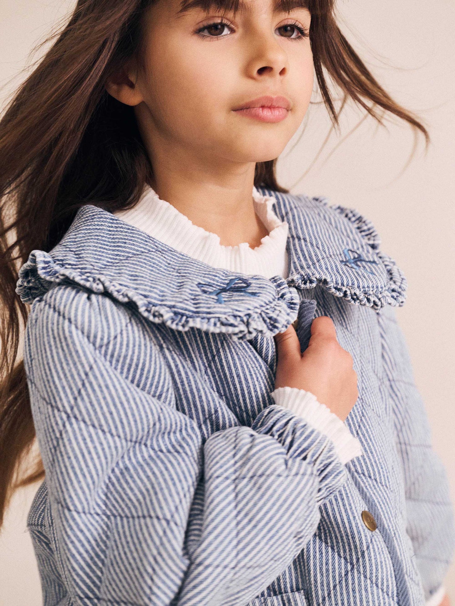 Vintage Bow Collar Denim Jacket | Blue Stripe | Huxbaby