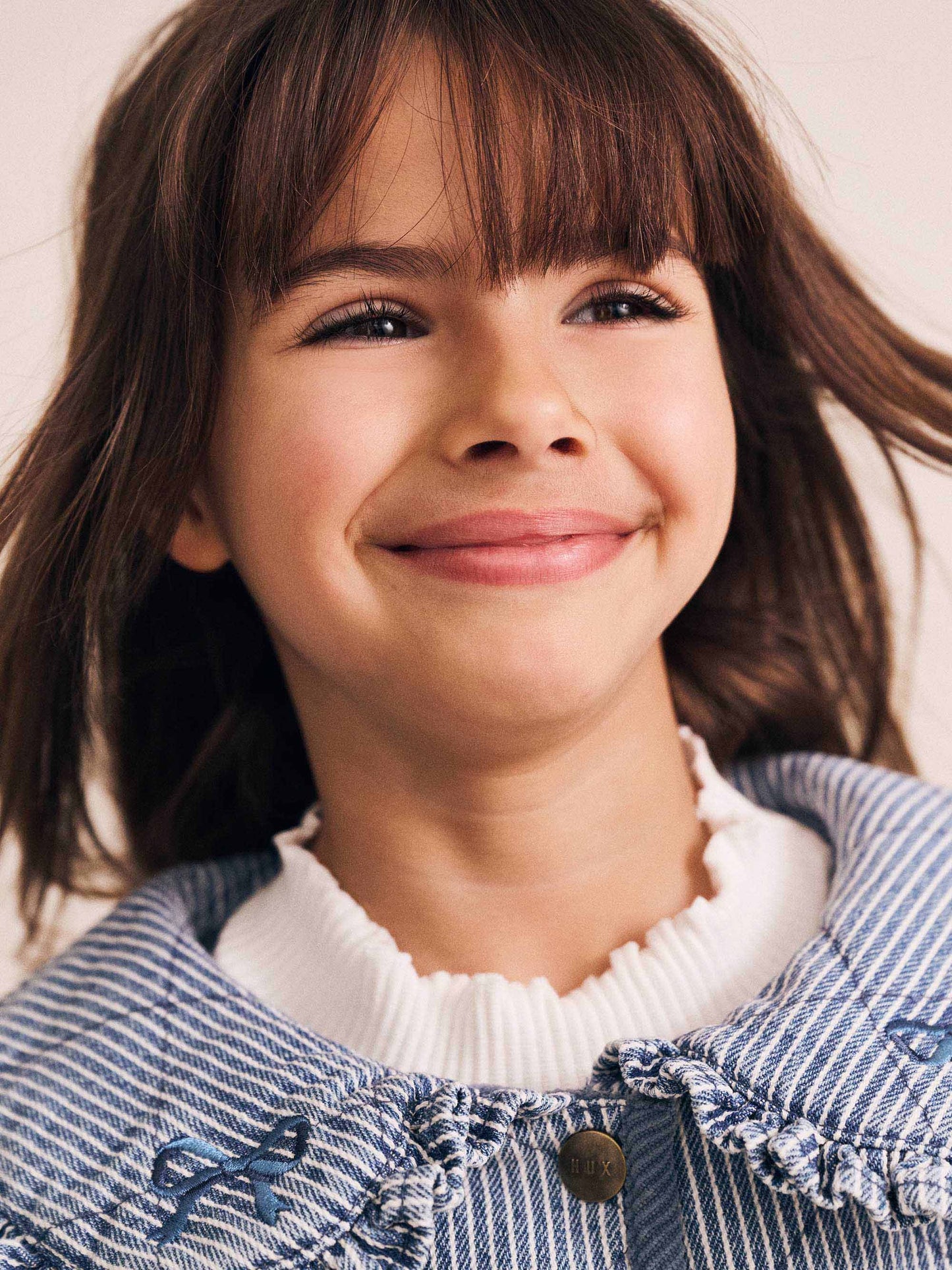 Vintage Bow Collar Denim Jacket | Blue Stripe | Huxbaby