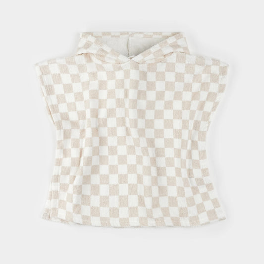 Checkered Beige Beach Poncho | Petit Lem