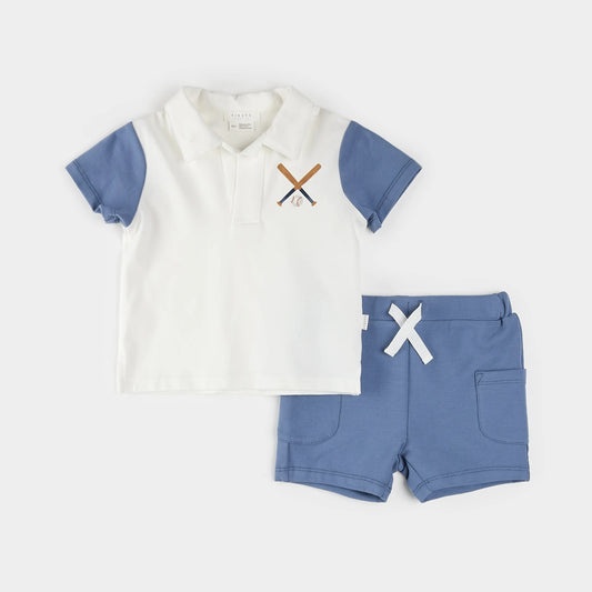 Baseball Print Polo Outfit Set | Petit Lem