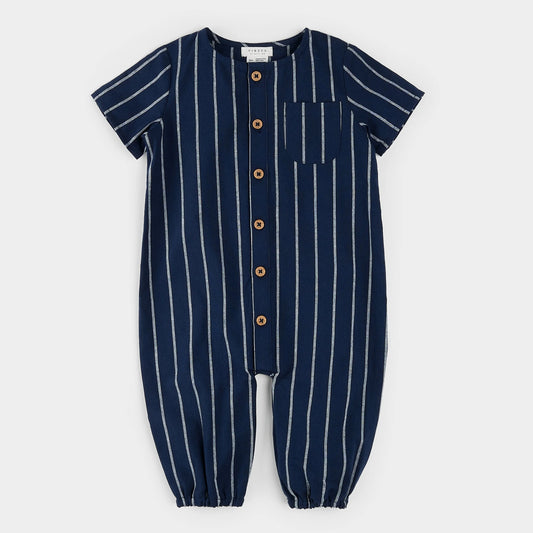 Dress Blues Striped Cross Hatch Playsuit | Petit Lem