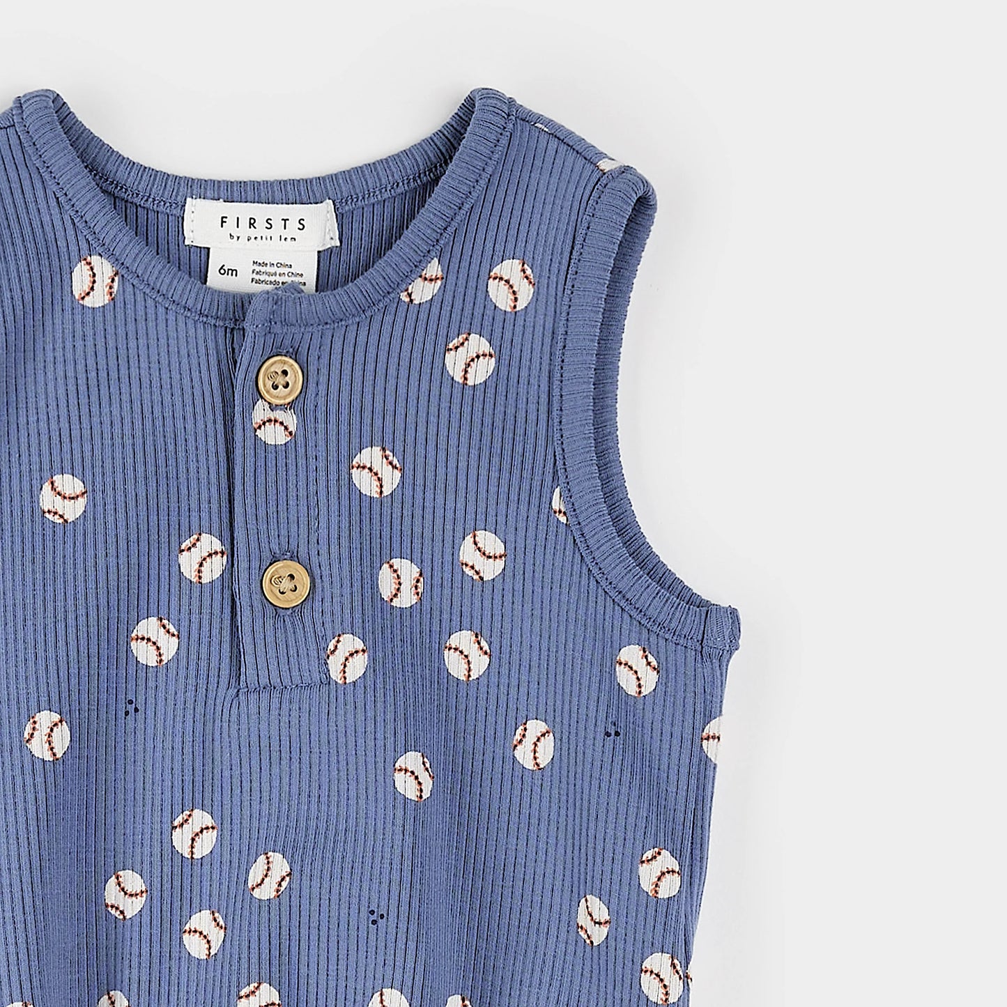 Baseball Print on Ribbed Royal Blue Romper | Petit Lem