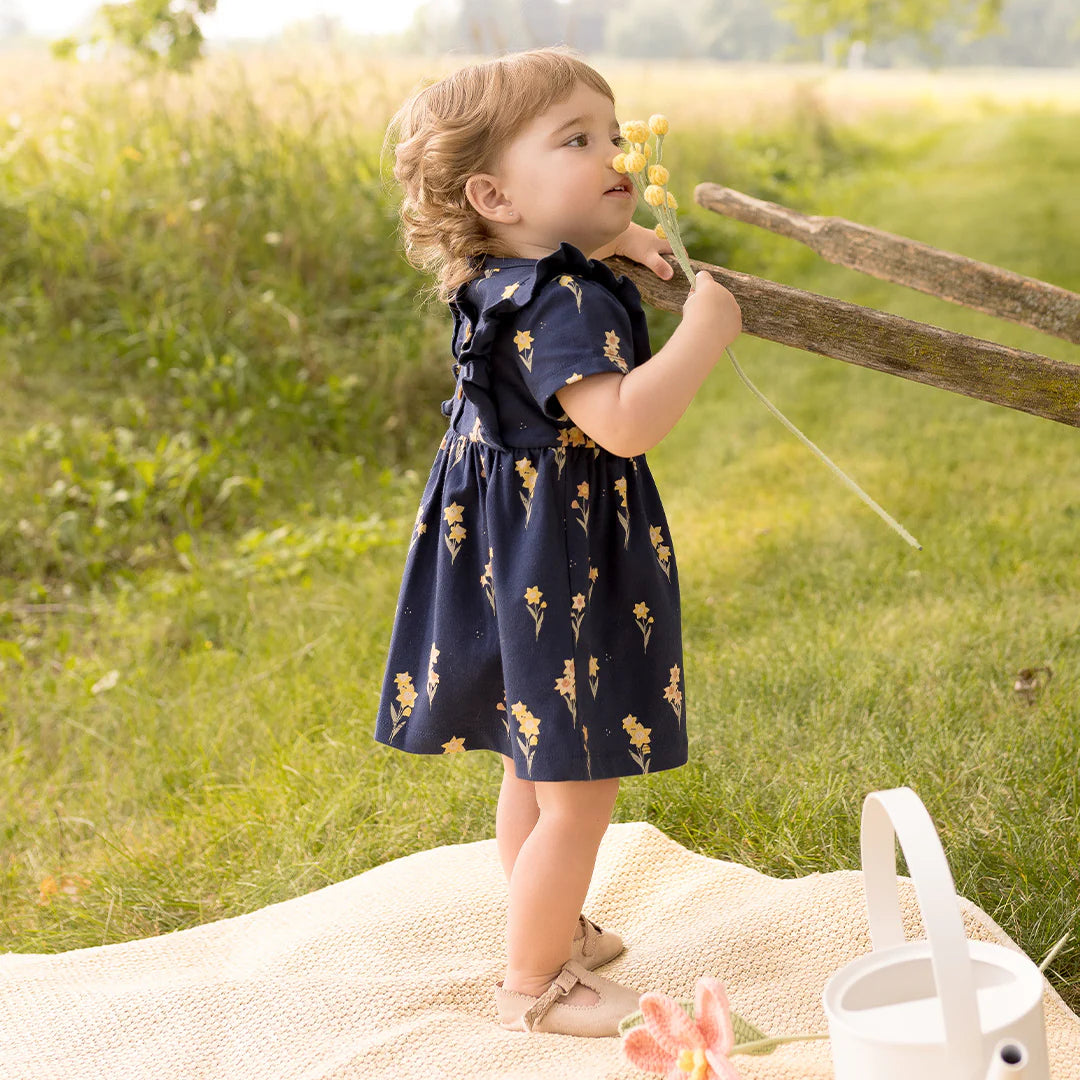 Daffodils on Navy Bodysuit Dress | Petit Lem