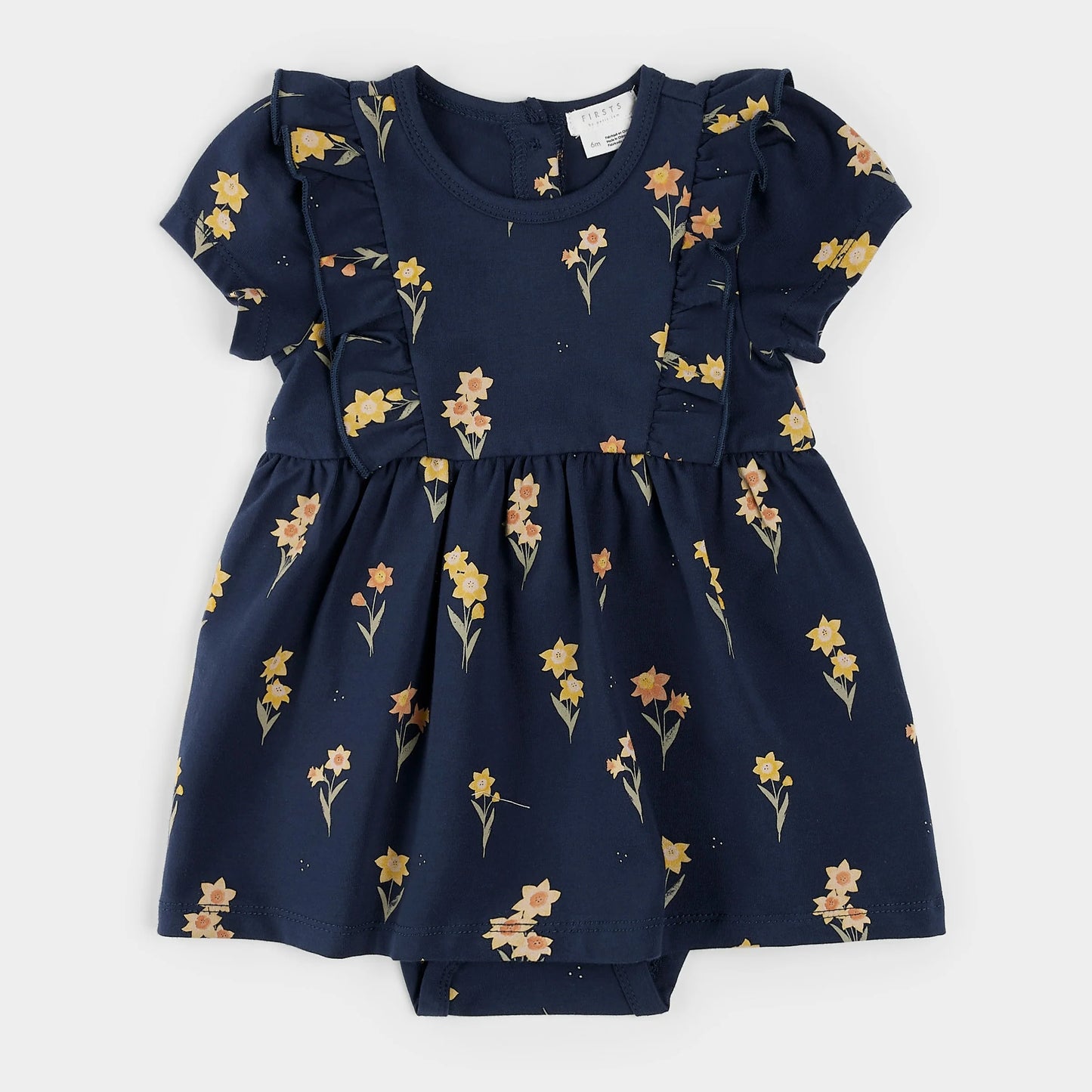 Daffodils on Navy Bodysuit Dress | Petit Lem