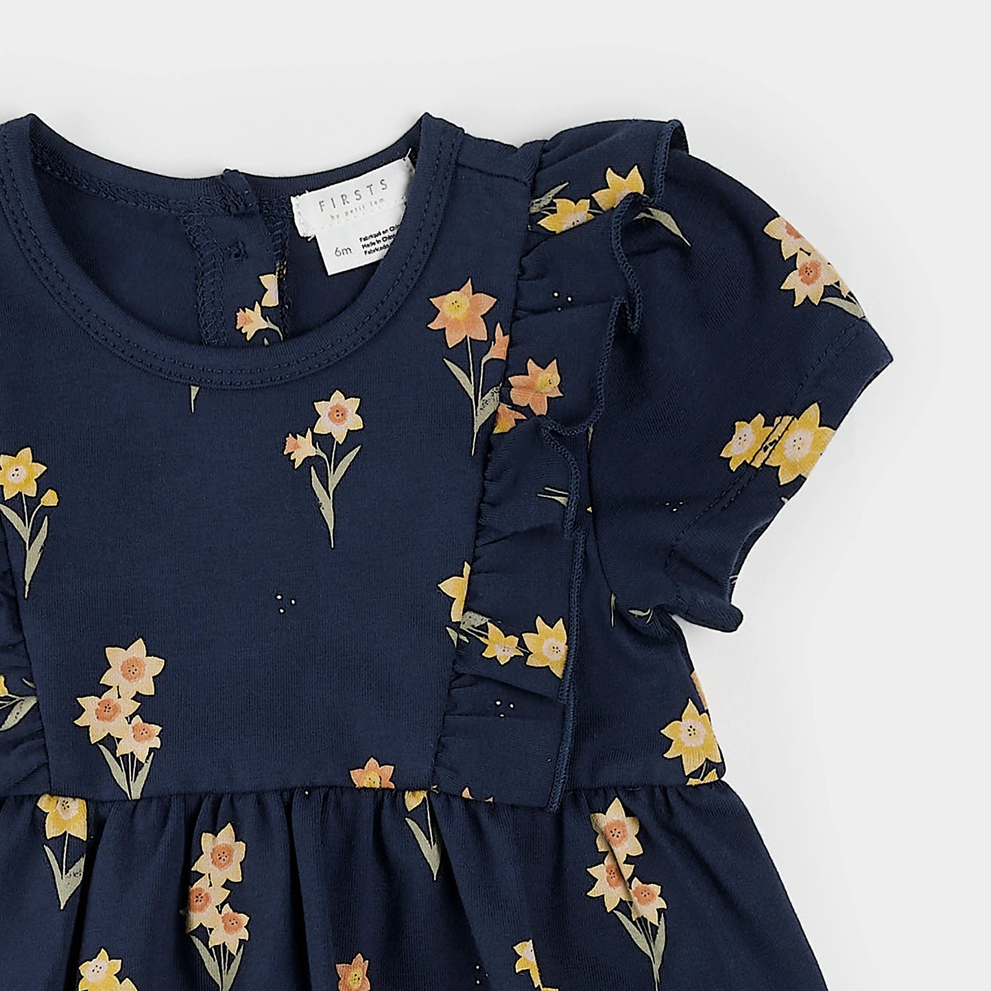 Daffodils on Navy Bodysuit Dress | Petit Lem