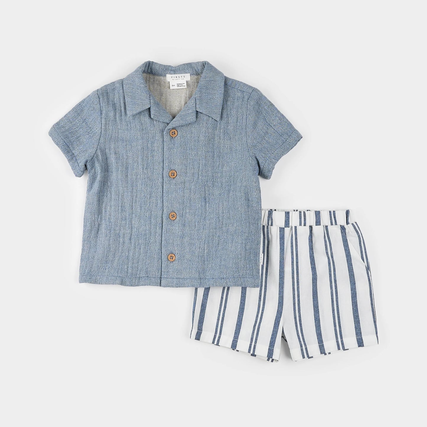 Chambray Shirt and Striped Short Set | Petit Lem